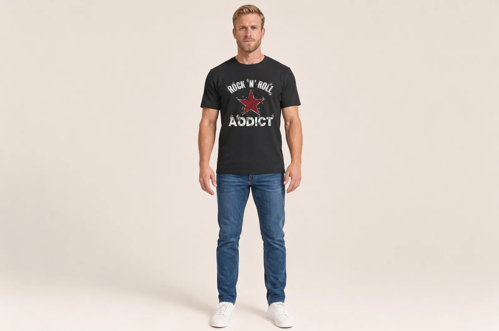 Rock 'N' Roll Addict Tee in Black, worn